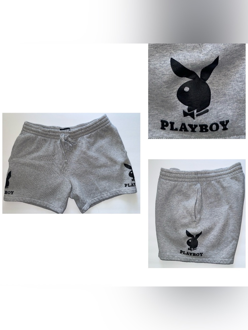 PLAYBOY Bunny Men’s Sweat Logo Gray Athletic Shorts Large